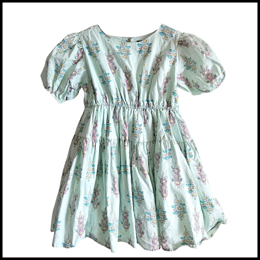 Tea Collection Floral Print Girls Dress Puff Sleeve Tiered Casual Kids Dress